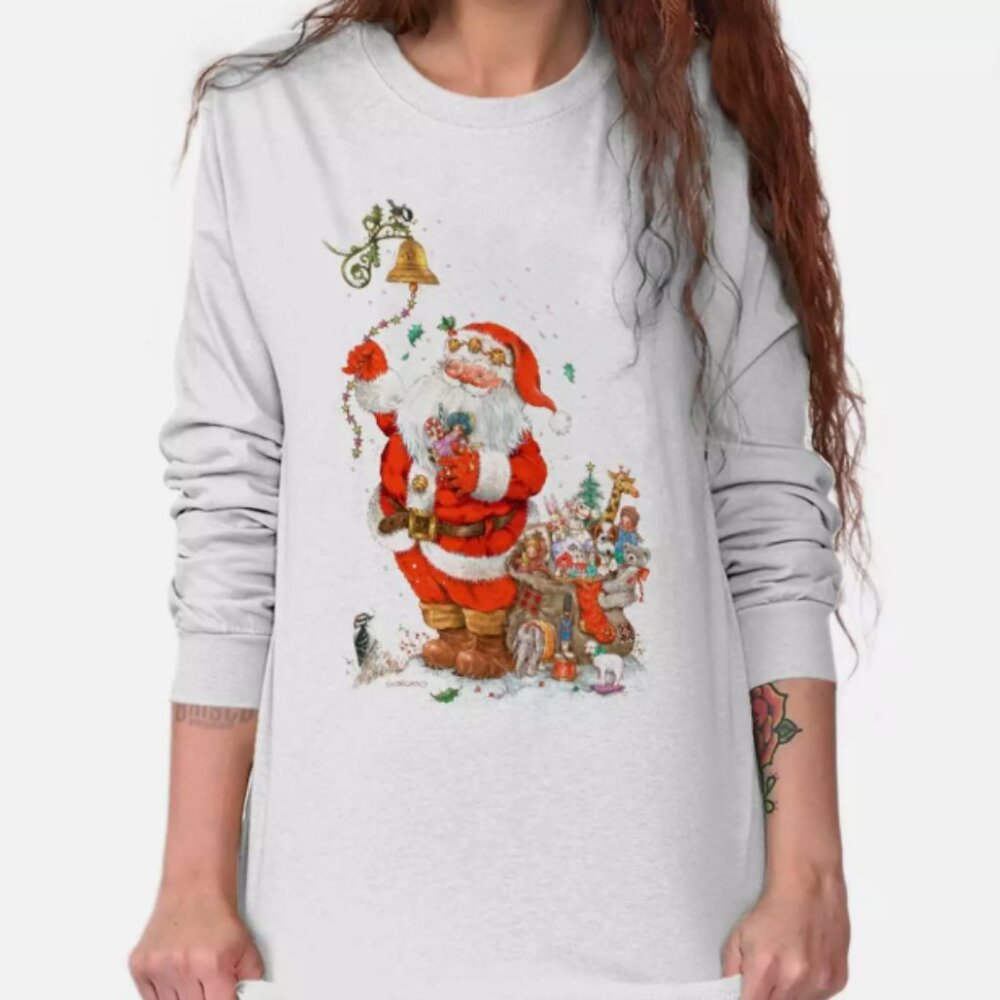 Santa Claus Merry Christmas Grandma Xmas Long Sleeve Tshirt Tee for Women